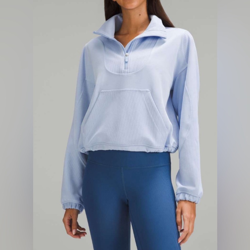NWOT Lululemon Brushed Softstreme Ribbed Half Zip Blue Linen